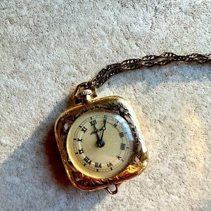 Vintage LeCoultre 14k yellow gold-filled pendant watch with gold-filled chain